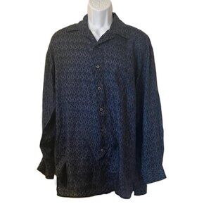 CEZAR Mens Large Button Down Long Sleeve Silk Abstract Diamond Print Shirt